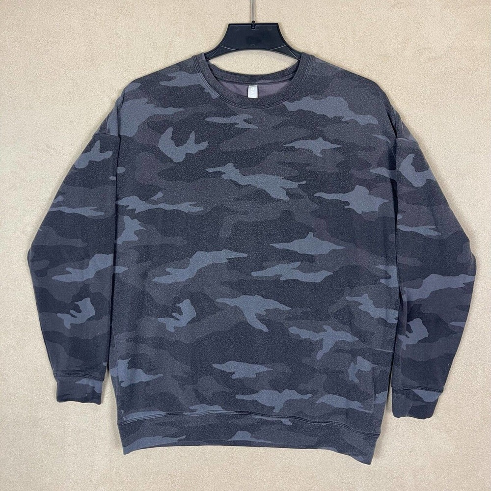 Athleta Studio to Street Camo Sweatshirt Womens‎ M 3/4 Sleeve Gray Relaxed Fit